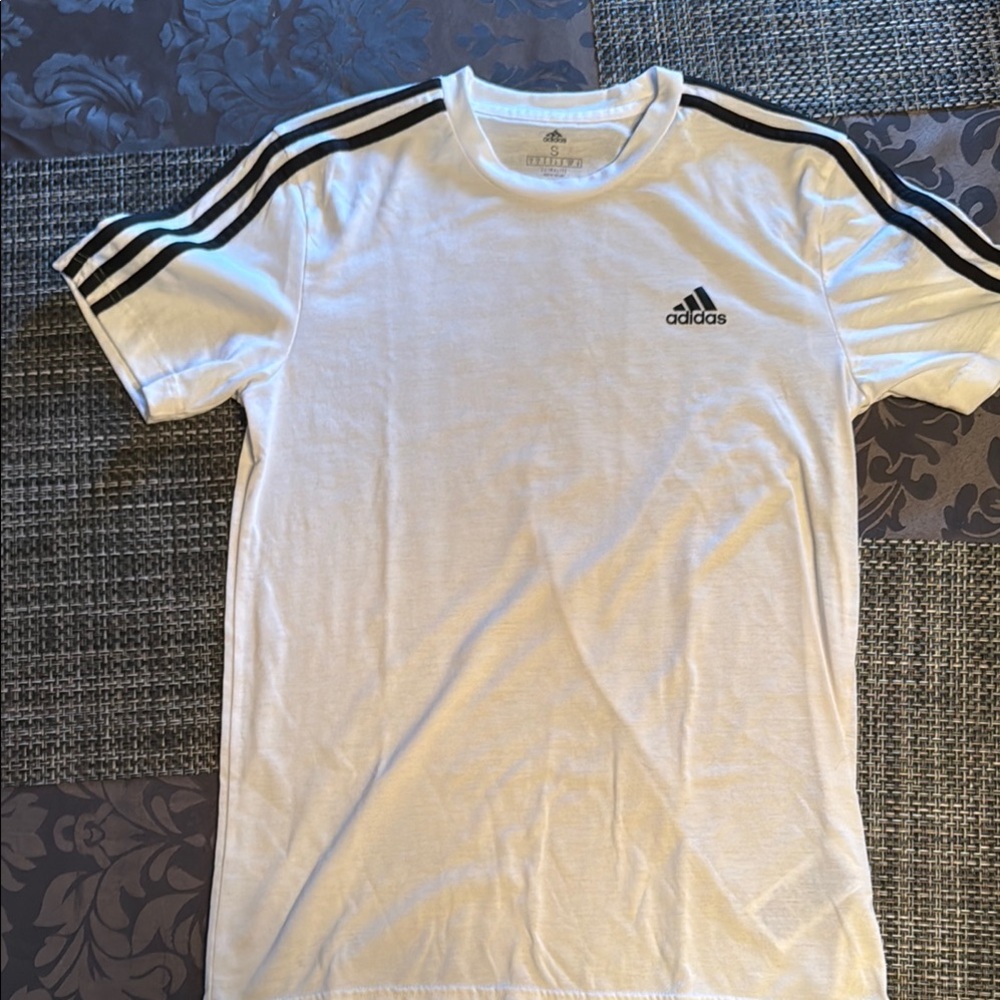 Adidas Men's White T-Shirt with Black Stripes